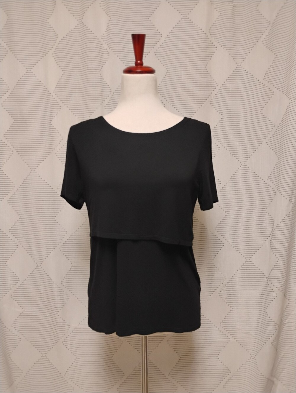 Pink Blush Black Layered Maternity Short-Sleeve Women's Top Tee Stretchy Medium